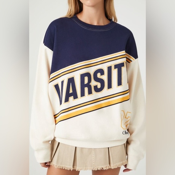 Forever‎ 21 Y2K Varsity Sweatshirt Crewneck Womens M Graphic Pullover 90s Retro - Picture 1 of 12